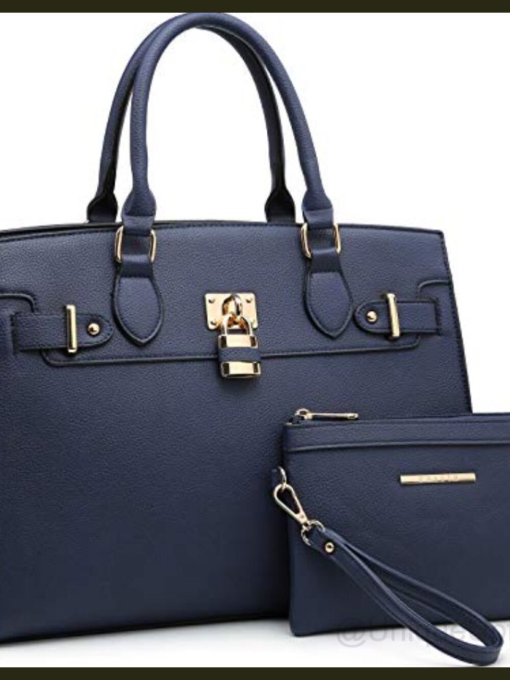 Faux Leather Satchel Handbag Set with Matching Wallet and Shoulder Strap